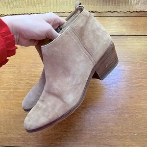 J. Crew Factory Brown Suede Leather Booties Stacked Faux Wood Heel Women's Sz 8